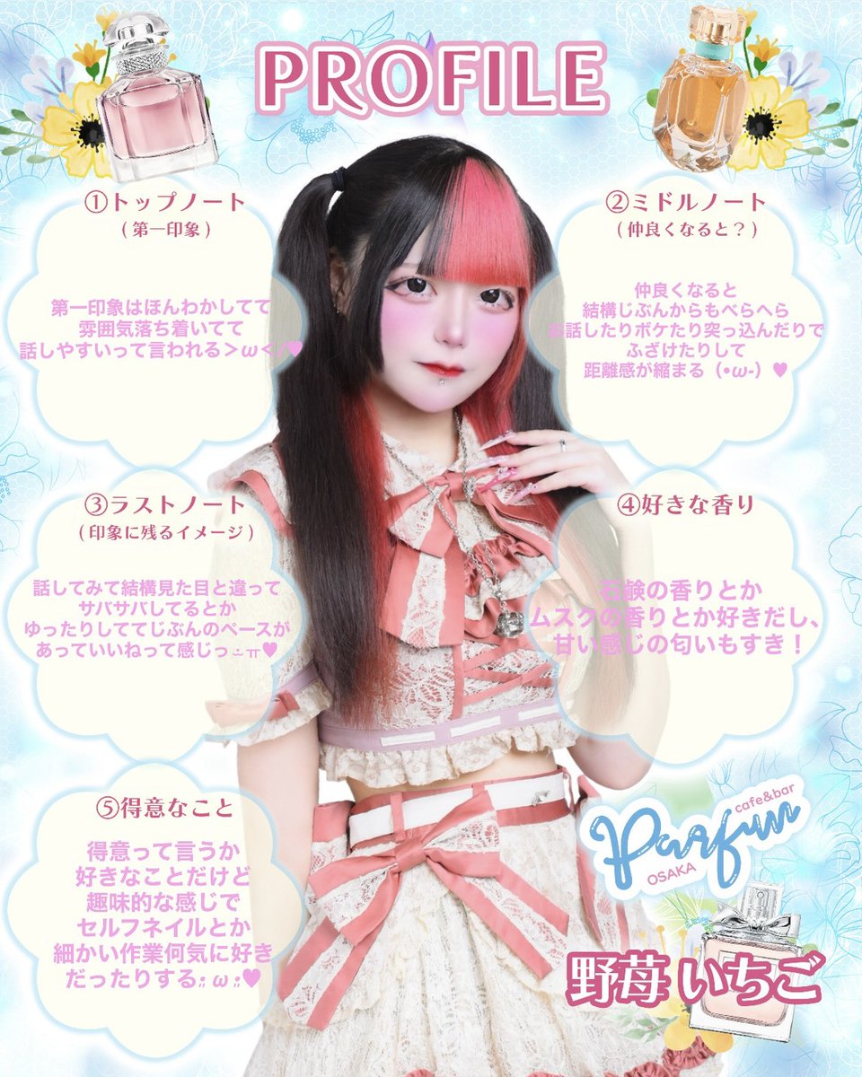 💐パルファンちゃん紹介💐 ⟡.·・┈┈┈୨♡୧┈┈┈・·.⟡ 名前：野苺