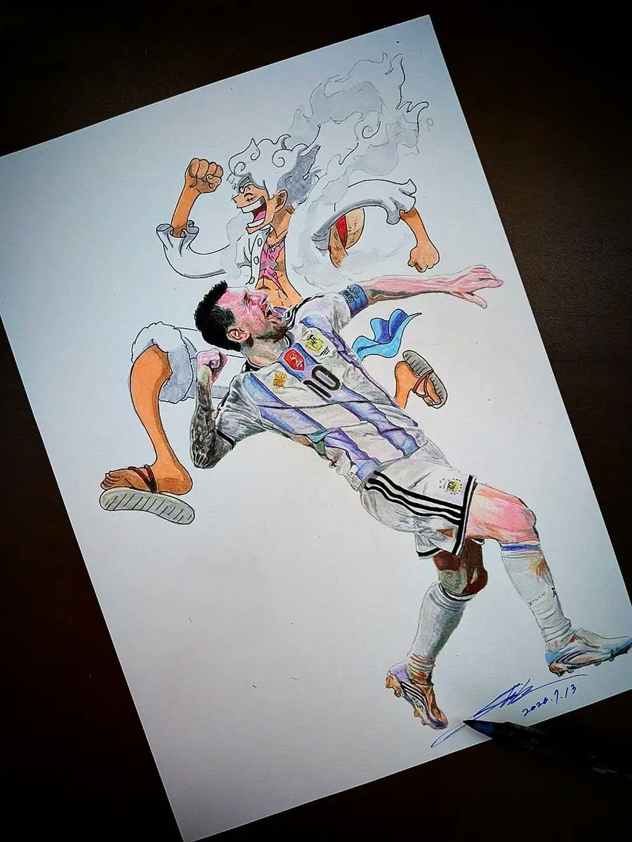 SHOKEN_HEYA's tweet photo. 【 Lionel Messi / Monkey・D・Luffy G5】

メッシのゴールパフォーマンスを見た時に
“ルフィ”を感じたので描いてみました

#shokenギャラリー 
#lionelmessi 
#メッシ #messi 
#onepiece
#ワンピース https://t.co/feejj4W14m