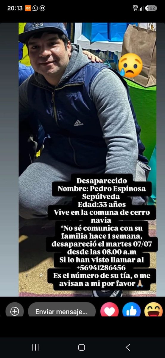 Personaschile's tweet photo. .ALERTA TODA RM DE SANTIAGO COMUNA #CERRONAVIA
PEDRO ESPINOSA ESTA EXTRAVIADO
SI ALGUIEN SABE DE SU PARADERO PUEDA COMUNICAR CON SUS FAMILIARES.
ALERTA AMARILLA
AYUDANOS ENCONTRARLO https://t.co/LabcvC7VkJ