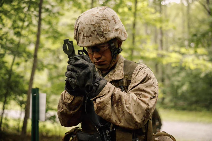 U.S. Marine Corps officer candidates with Alpha Company, Officer Candidates Course 252, Officer Candidates School, participate in Small Unit Leader Evaluation 1 at Marine Corps Base Quantico, Virginia, July 7, 2026. Candidates were evaluated on the application of leadership and decision-making abilities in the role of a fire team leader. (U.S. Marine Corps photo by Cpl. Joshua Barker)\n\n