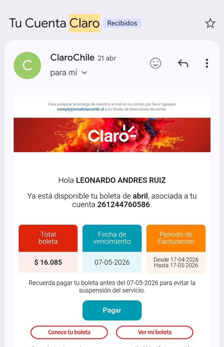 laxlruiz's tweet photo. Me tendré que cambiar de compañía porque 
@clarochile_cl  roba a sus clientes. antes de renunciar dejo constancia a @subtel_chile y @sernac que como no respetan los contratos.el callcenter no dió ninguna solución https://t.co/USM92TsvTO