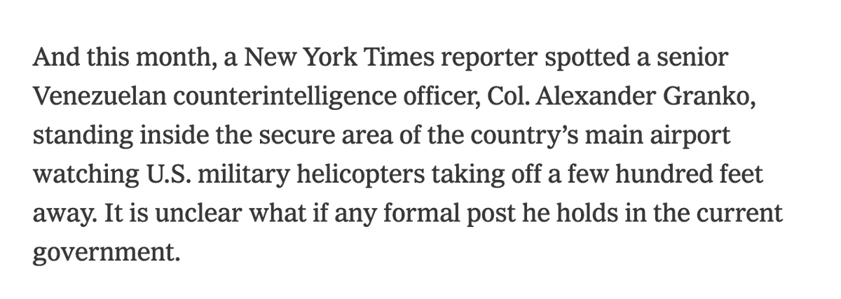 OrlvndoA's tweet photo. 🚨 | New York Times:

El coronel Alexander Granko, conocido torturador venezolano, fue visto dentro del aeropuerto de Maiquetía viendo helicópteros de EEUU despegar a pocos metros de él. https://t.co/syUTOGSddv