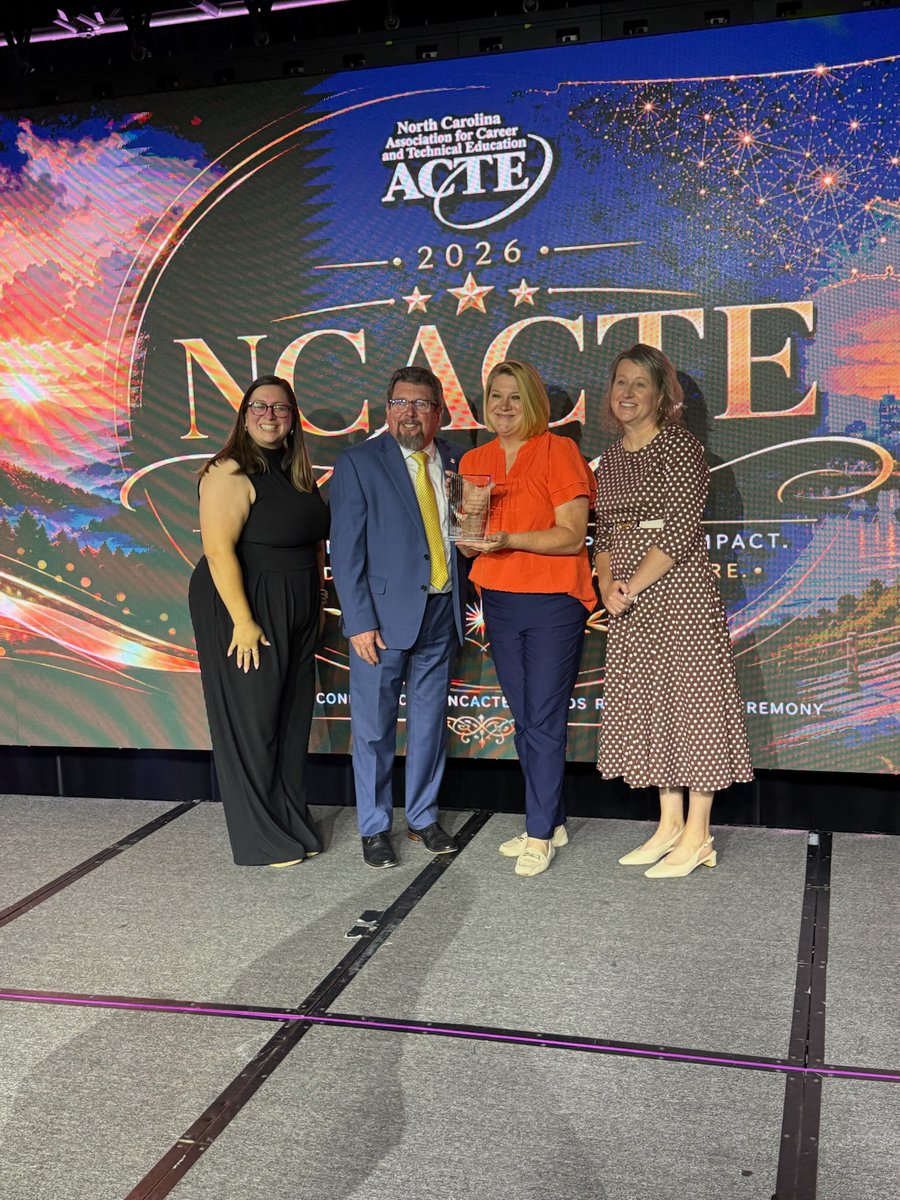 mrsfornes's tweet photo. Congrats to Will Atherton, Champion of CTE Award Finalist, &amp; Holly Fraccaro, CTE Business Partnership Award Finalist. Both were named Top 3 state finalists for the NCACTE Impact Awards! Holly was unable to attend, &amp; I happily accepted the award on her behalf. Thank you both! https://t.co/BMm4WaW6Ev