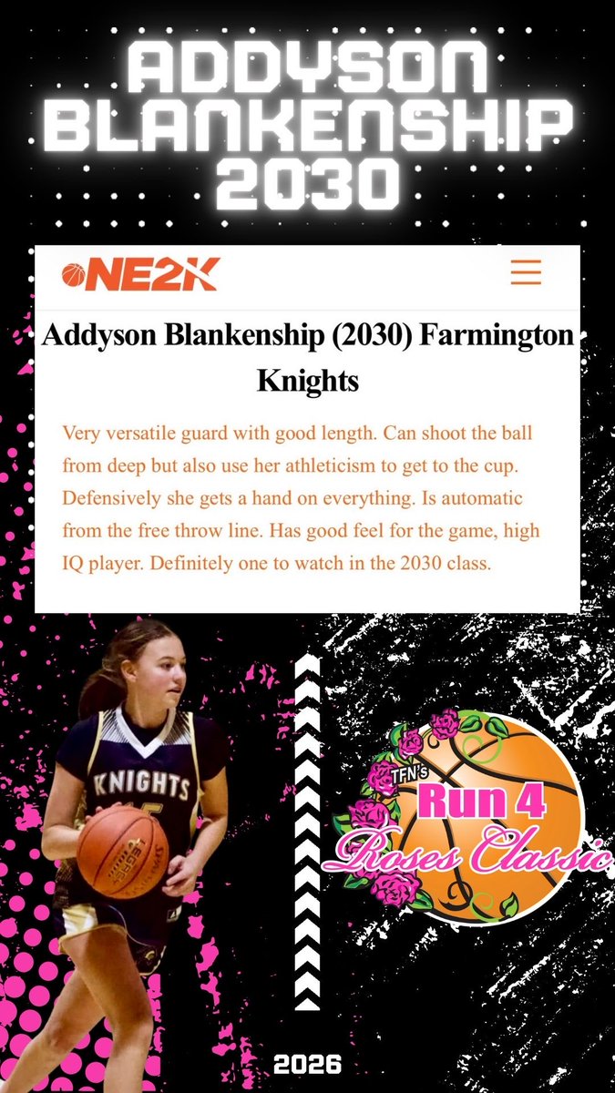 Addyson2030's tweet photo. Had a great time at @TFNsRun4Roses!Really appreciate the eval from @NE2KHoops. Can’t wait to be there again next year! @PGHMissouri @JrAllStar_MO @bballjkey @WBBGems @PrepGirlsHoops @NE2K_Rich @KnightsGirlsBB https://t.co/R4teNsqpN6