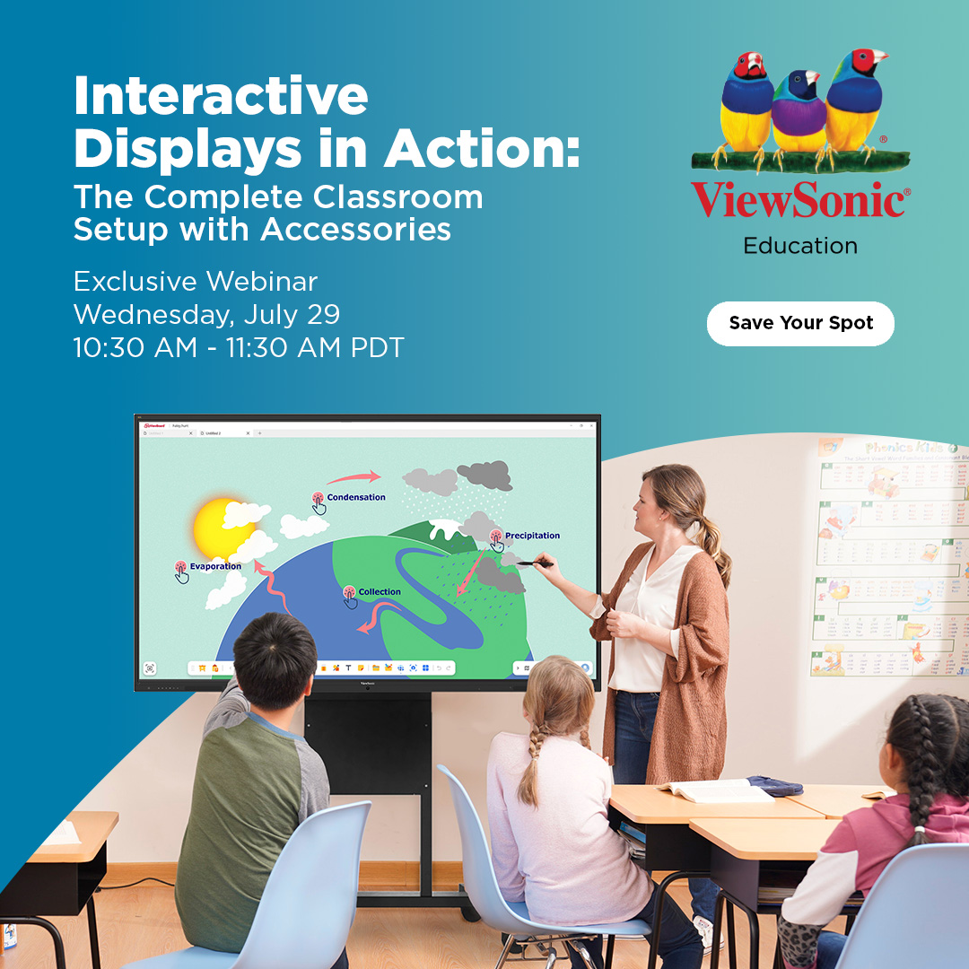 ViewSonicEDU_US's tweet photo. Join us July 29 at 10:30 AM PDT to see how the right accessories can help educators better engage students, maximize your budget and minimize IT support tickets.
 
ViewSonic’s Sean Liu and Logan Koitka, along with Sjoerd Ory from BalanceBox, will cover everything from hardware mounting options and slot-in PC upgrades to cable-free screen sharing.
 
Register Now: https://t.co/ZVhEMbEmHk
