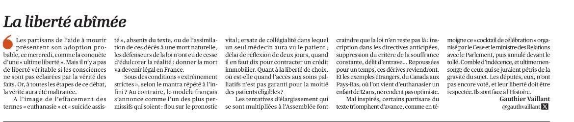 f_rouanet's tweet photo. J’aurais très bien pu signer cet édito de Gauthier Vaillant de @lopinion_fr.
J’espère que les groupes de l’@AssembleeNat laisseront leurs députés voter librement en conscience.
#aideàmourir #suicideassiste #libertedeconscience
@gauthvaillant https://t.co/mszLFZAUl7