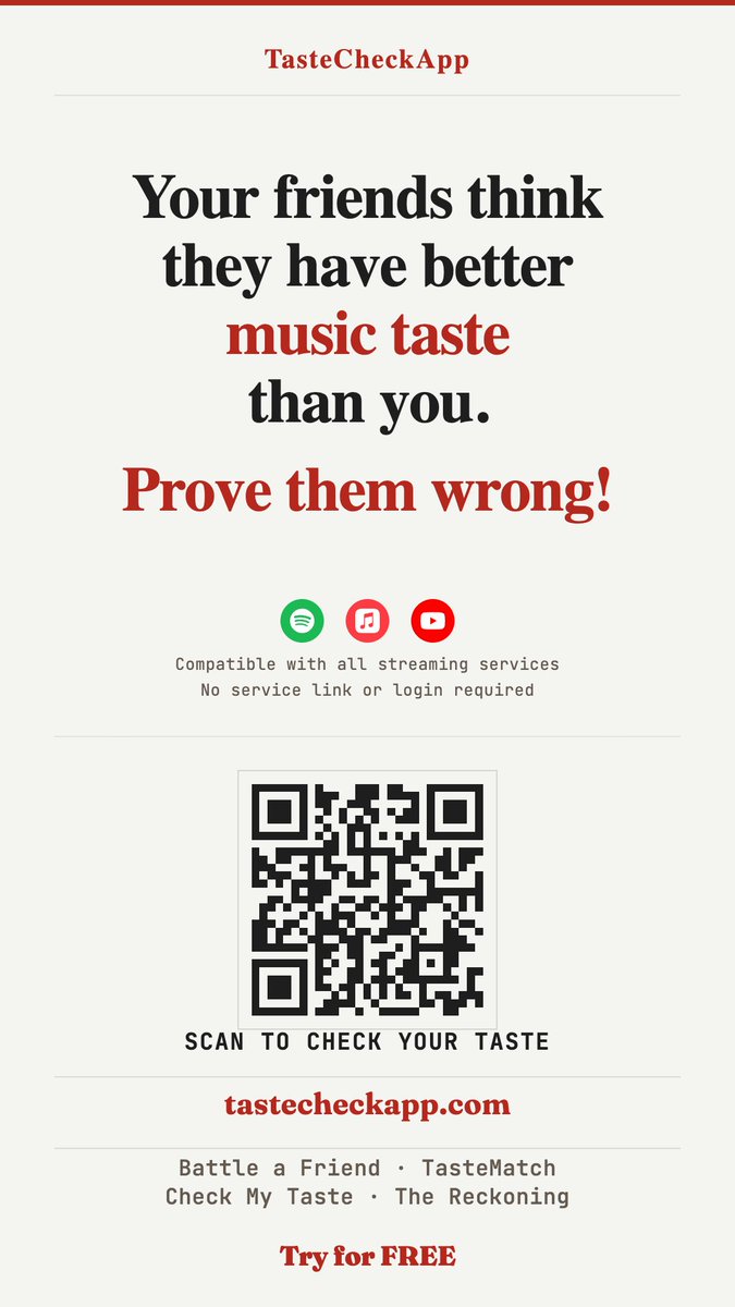 TasteCheckApp's tweet photo. Latest promo ad.  Fill your boots music fans! #music #playlist #battle https://t.co/YQJK5e1Vwp