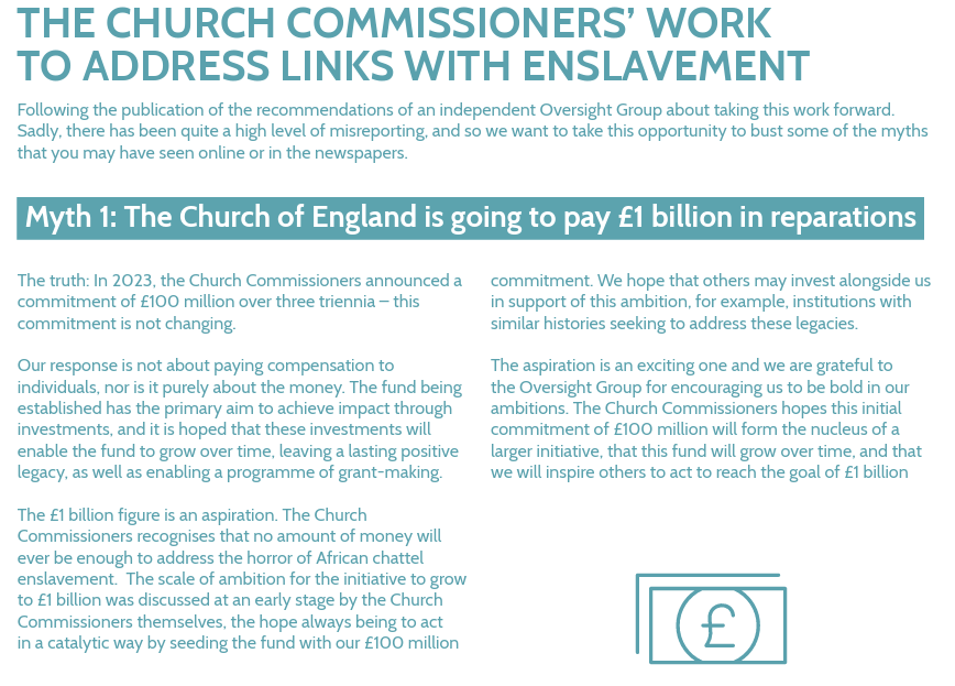 BlkHistStudies's tweet photo. Myth 1: The Church of England is going to pay £1 billion in reparations
For info, go to https://t.co/qFmTsoCOA3
#projectspire #myths #misinformation #churchofengland #slavery #reparativejustice #reparations https://t.co/mfIL0BAgCk