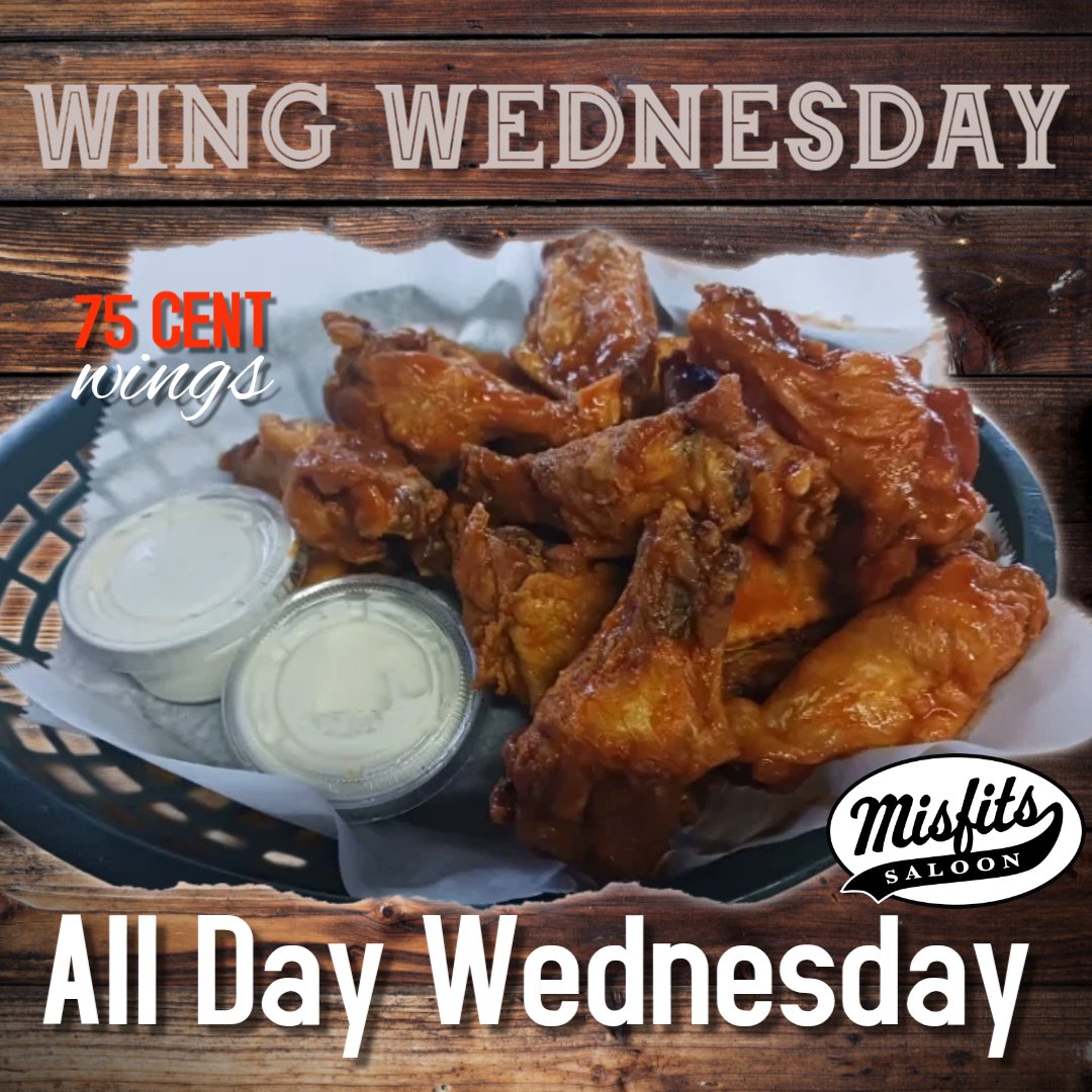 MisfitsSaloon's tweet photo. #ComeHangoutWithUs #MisfitsSaloon #WingWednesday #WingsAreAlwaysGood #HappyHour #MeatRaffle https://t.co/ktpMOaEOaF
