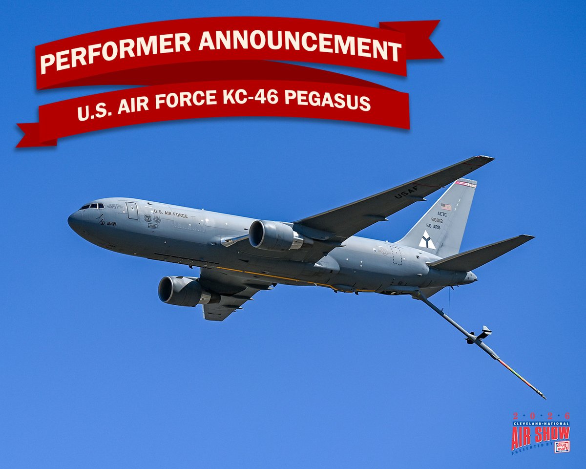 cleairshow's tweet photo. All good things come in threes! Altus AFB is bringing not one... not two... but THREE aircraft for demonstration: a C-17 Globemaster III, a KC-135 Stratotanker, and for the first time in Cleveland, a KC-46 Pegasus.

#CLEAirShow #RedWhiteBlues https://t.co/degNZ4L2xS