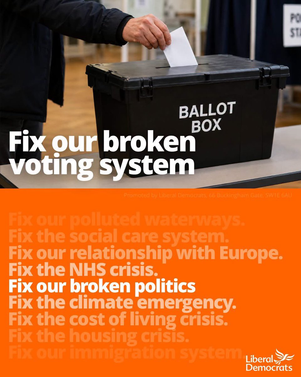 WLMLibDems's tweet photo. If Andy Burnham is serious about changing the way we do politics, he would start by fixing our broken voting system. 

Then we can get on with fixing everything else. https://t.co/YwOIi3Jb7Q