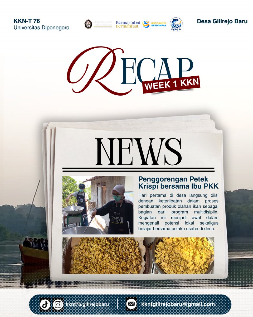 sangyoungsun's tweet photo. WEEKLY REPORT 1 🐟

Minggu ke 1 KKNT 76 Undip: pemberangkatan, penyambutan, masak ikan petek bareng PKK, Posyandu &amp; Posbindu, TPQ, dan sowan nelayan. Semoga aksi ini membawa manfaat bagi ekonomi warga.

#kknundip2026 #p2kkn #undip #Ippmundip #KKNT76GilirejoBaru
@P2KKNundip @undip https://t.co/8xSYhHAMqU
