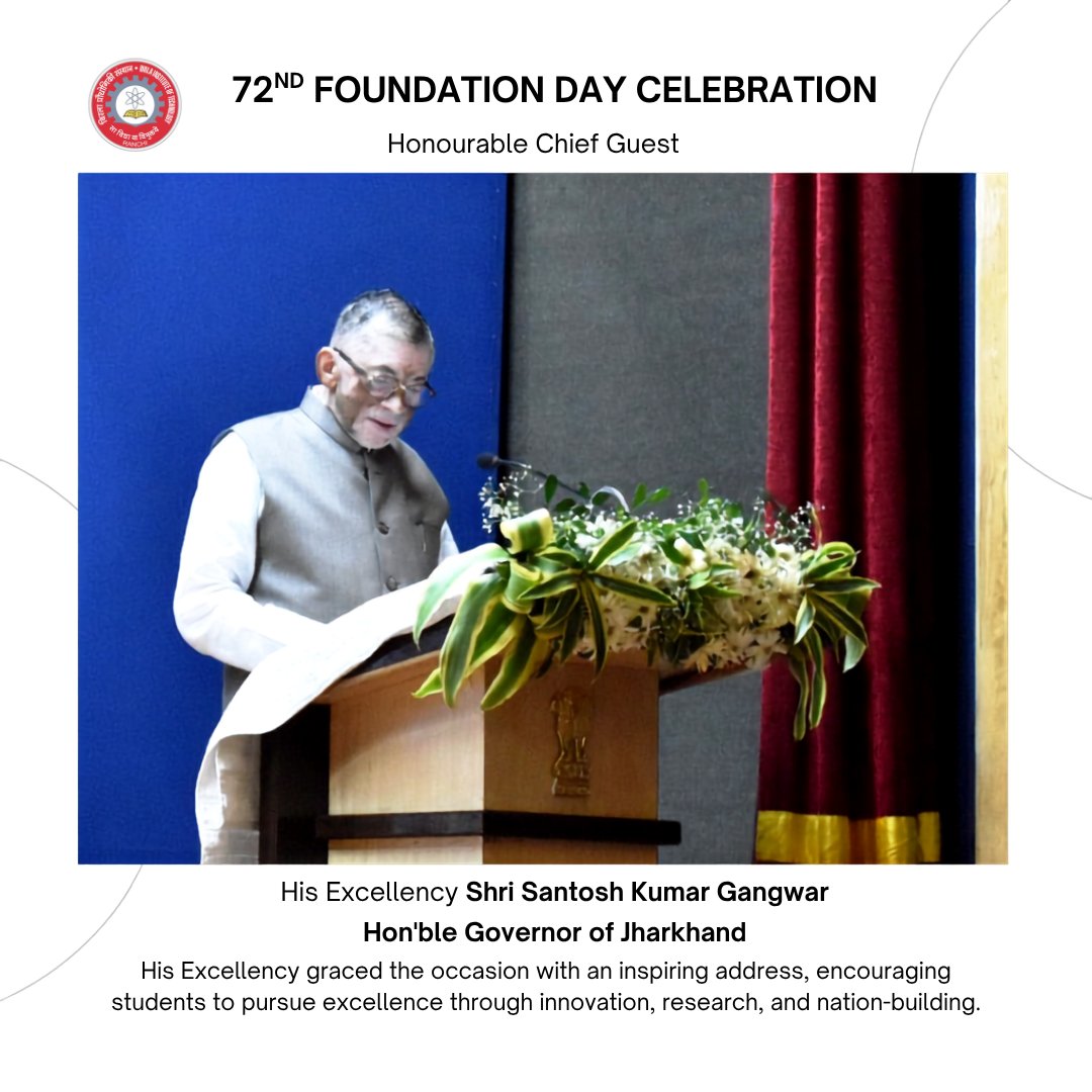 BITMesra_Ranchi's tweet photo. BIT Mesra celebrated its 72nd Foundation Day in the distinguished presence of Chief Guest His Excellency Shri Santosh Kumar Gangwar and Guests of Honour Prof. Shreepad Karmalkar and Shri Madan Mohan Mohanka.

72 years of excellence. Countless milestones ahead.

#BITMesra https://t.co/Q38rbrMvzl
