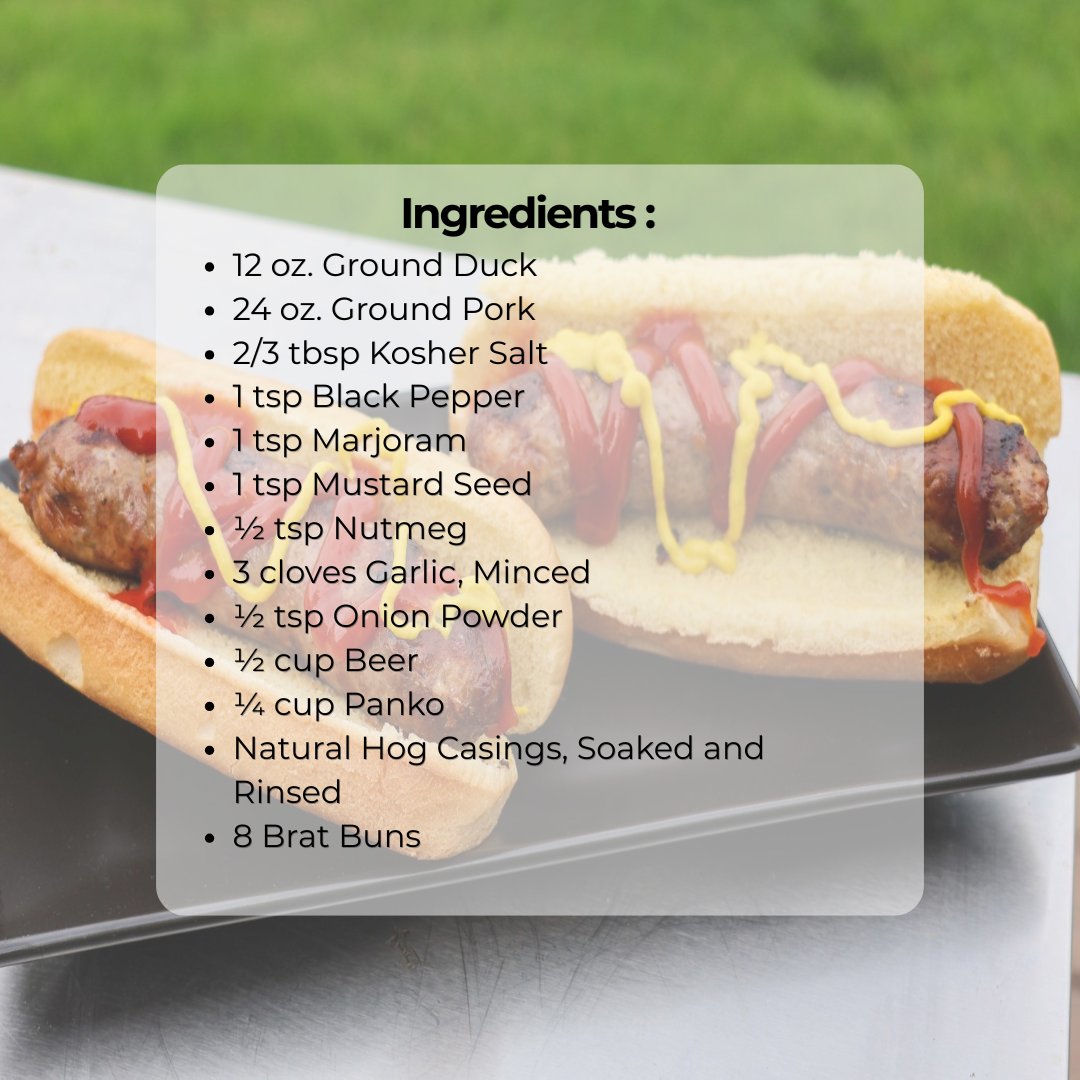 MapleLeafFarms's tweet photo. What the duck is on the menu today? We have a tasty Duck &amp; Pork Brat recipe! https://t.co/i13UaeoqYK