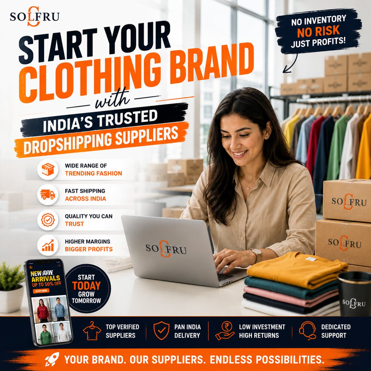 solfryous's tweet photo. 👕 Dreaming of launching your own clothing brand?

Skip the inventory. Focus on your brand.

Discover India's trusted clothing dropshipping suppliers and start selling with confidence.

🔗 https://t.co/w0p3wOdAmo

#ClothingBrand #DropshippingIndia #Ecommerce https://t.co/OZeWwZUF9q