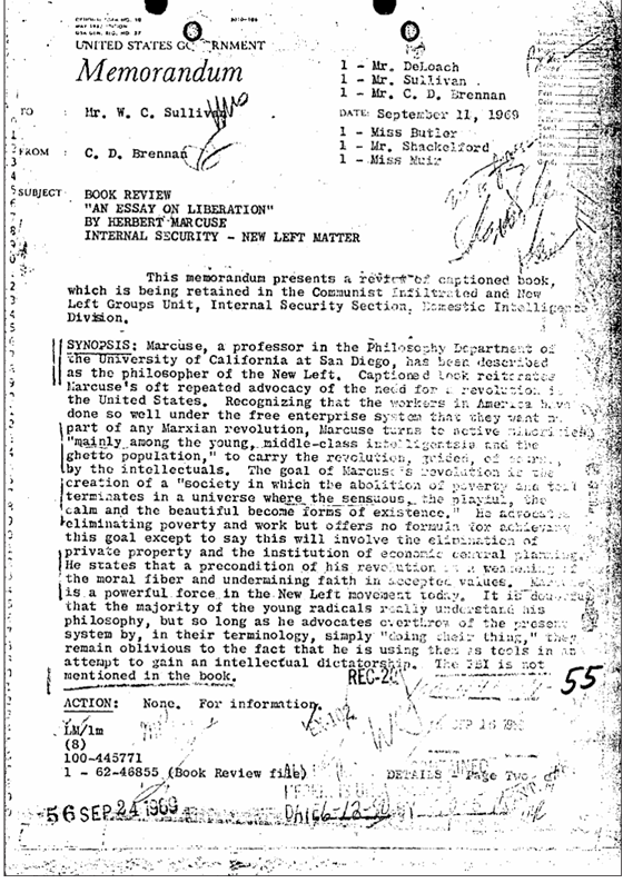 niklasgv's tweet photo. Expediente del FBI de 1969 sobre Marcuse y su libro "Ensayo sobre la liberación". https://t.co/StAvDQk3Qf