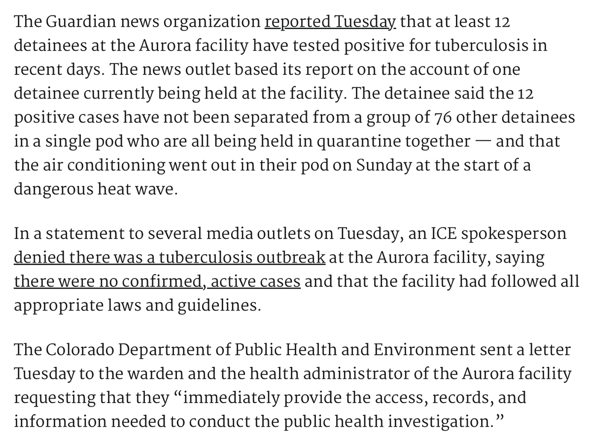 _maxgranger's tweet photo. ICE and Geo Group are blocking an investigation into a possible tuberculosis outbreak at their concentration camp in Aurora, Colorado. https://t.co/WUwJnfYfol