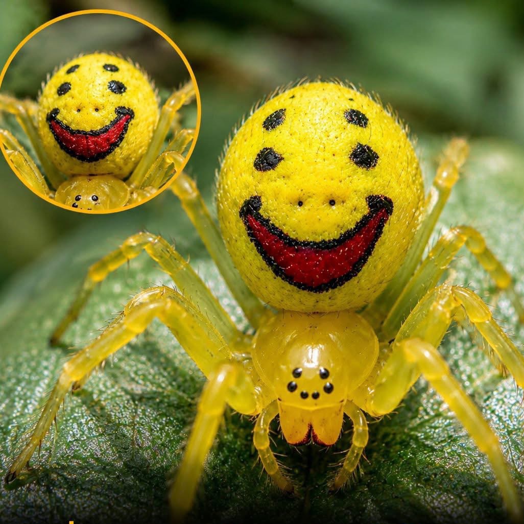 Natureegir1's tweet photo. This is the *Happy Face Spider*, 
a tiny spider with a natural 
smile-like pattern on its back 
that makes it look cheerful 
and one-of-a-kind. https://t.co/dGYEBl4Sff