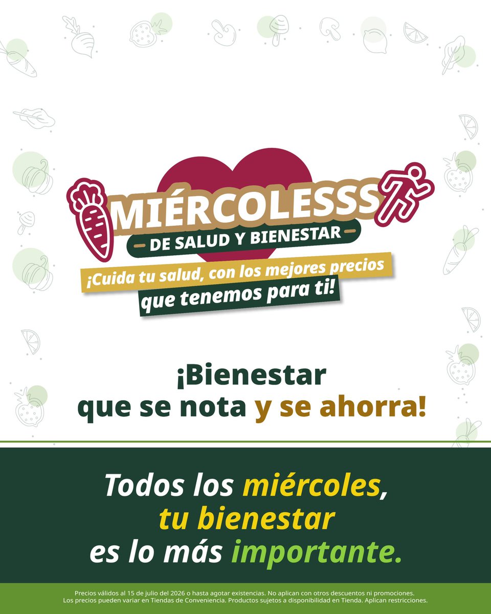 TUSUPERISSSTE's tweet photo. 💚🥗 ¡Hoy es #MiércolesDeSaludYBienestar en #SUPERISSSTE!
Encuentra descuentos en productos seleccionados para cuidar tu alimentación con #PreciosJustos.
📍Conoce las promociones de hoy:
https://t.co/oTIaYKP6SJ
#ComerBienVivirMejor https://t.co/0pHy9BmMe9