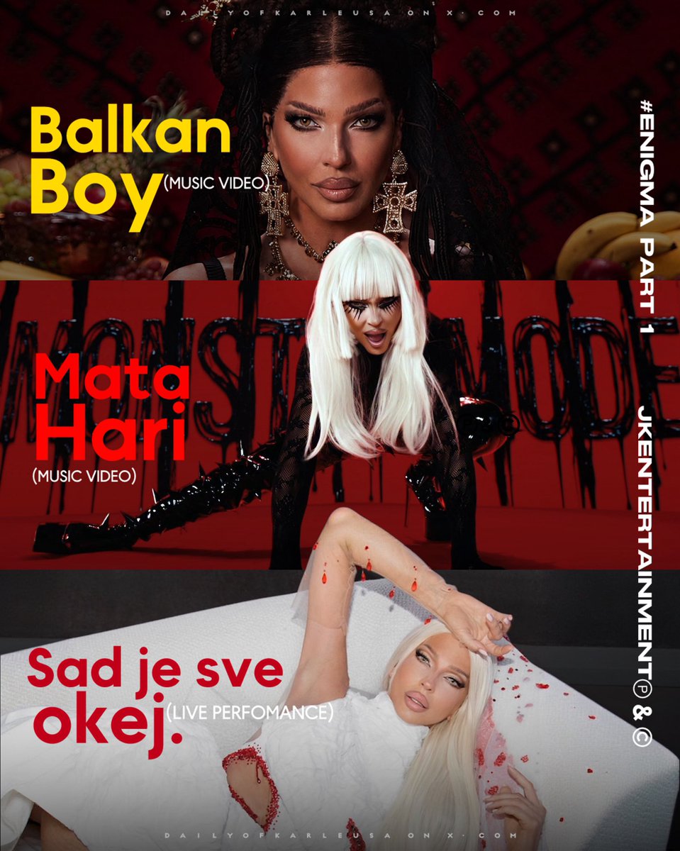 DailyOfKarleusa's tweet photo. Jelena Karleuša (@KarlinBich) je izbacila prvi dio albuma #ENIGMA sa numerama „SAD JE SVE OKEJ“, „MATA HARI“ &amp; „BALKAN BOY”. 

🌐— @MilosPH1 @ZoranBirtasevic 

Koji je vaš favorit? ❤️ https://t.co/ECPuOSQB0S