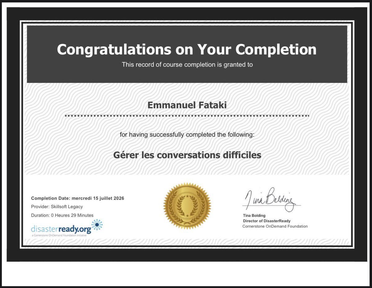 Ftkmmnl1's tweet photo. Très heureux d’avoir été formé sur : « Gérer les conversations difficiles » par Disaster Ready.

Durant cette formation, j’ai découvert les règles de base sur le moment et le lieu appropriés pour engager une conversation difficile, ainsi que des conseils

AllEfmWriting…✍🏿 https://t.co/9pMkKQdIcg