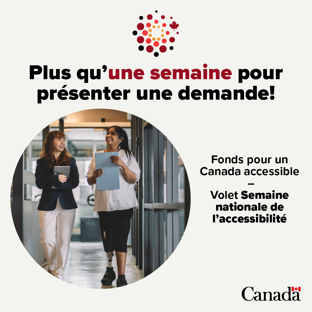 GCAccessible's tweet photo. La Semaine nationale de l'accessibilité est l'occasion de découvrir les pratiques exemplaires en matière d'inclusion des personnes en situation de handicap au Canada. Vos activités de sensibilisation pourraient recevoir du financement! Faites une demande: https://t.co/KsDR31bz93 https://t.co/qJQ9FtZ00x