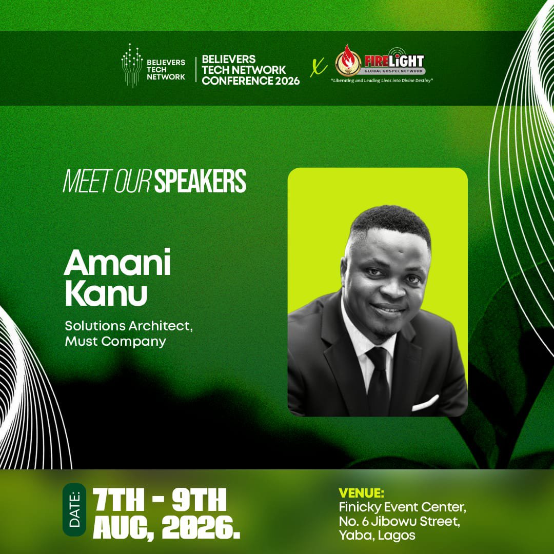 BelieversTechNT's tweet photo. Meet our Speaker @AmaniKanu

Amani Kanu is a Solution Architect at MUST Company with almost a decade of experience in software development, developer relations, and ecosystem growth. He works at the intersection of engineering, product adoption, and community engagement, helping organizations build scalable systems and improve developer experience and technology adoption.

He is also a tech evangelist focused on building developer communities across Africa through technical education, mentorship, conferences, and ecosystem programs. Amani has spoken at tech events and global conferences, leading initiatives that support developers, startups, and innovation communities across the continent.

At BTN Conference 2026, Amani will share insights from his wealth of experience, answering questions that are sure to set you on your feet and a sure path to success.

#BTNConference2 #meetourspeakers #totendandtokeep #Theforge #BTN