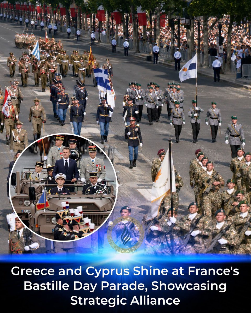 SerraiaSofia's tweet photo. 🇬🇷🇨🇾Greece and Cyprus took center stage during France's Bastille Day military parade, marching proudly along the iconic Champs-Élysées in Paris as part of one of the world's most prestigious national celebrations. No Turkey 🦃 included 🤣 🤣 🤣 https://t.co/MLz9KtEPp7
