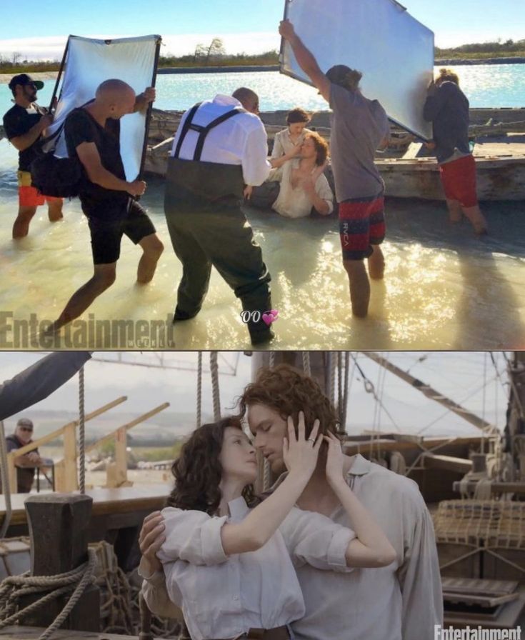 point_blank1959's tweet photo. The actual scene vs. BTS. I know this can ruin the magic, but it's interesting to see how many crew members are involved to create that magic. Credit to Frasers Ridge Brasil/ Entertainment Weekly #outlandercast #outlandercrew #outlanderbts https://t.co/d2hJZMwSMw
