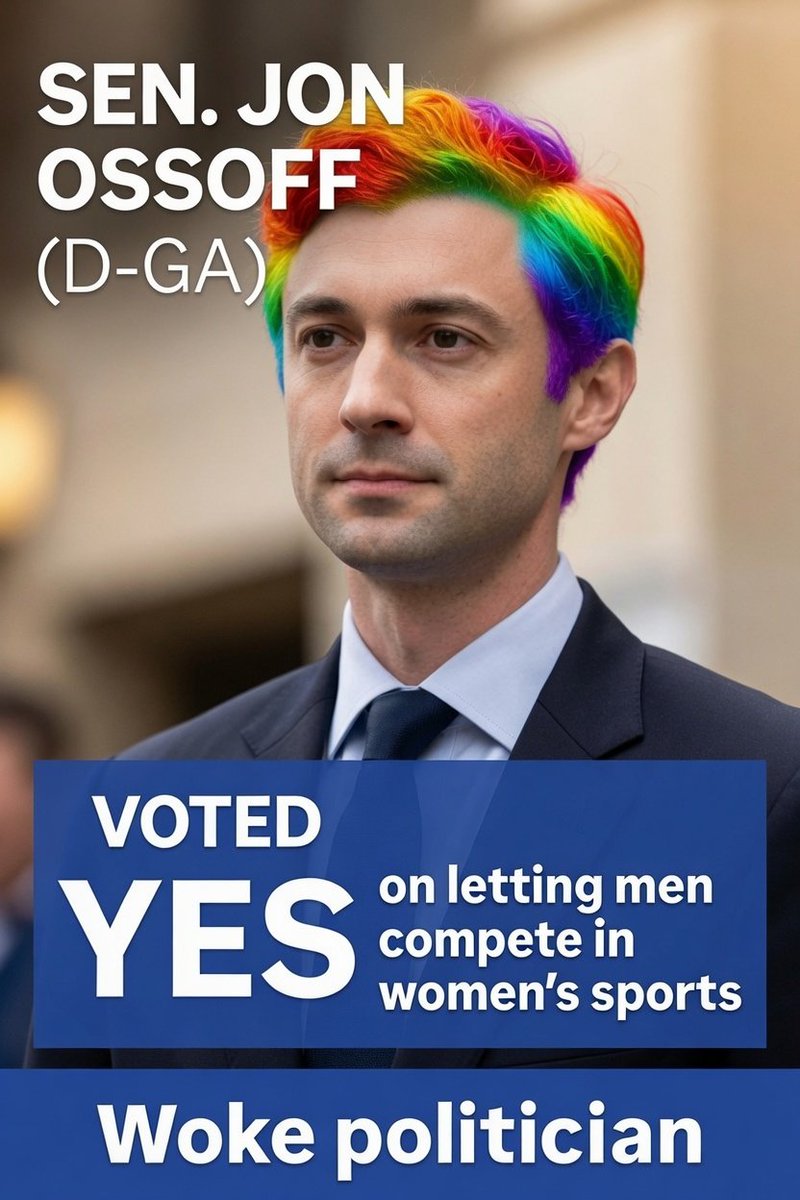SchmittyCoco's tweet photo. @SenOssoff Who voted to violate women's rights an allow men in womens sports? You did you .....you woke fool. https://t.co/W7DttGu8cy