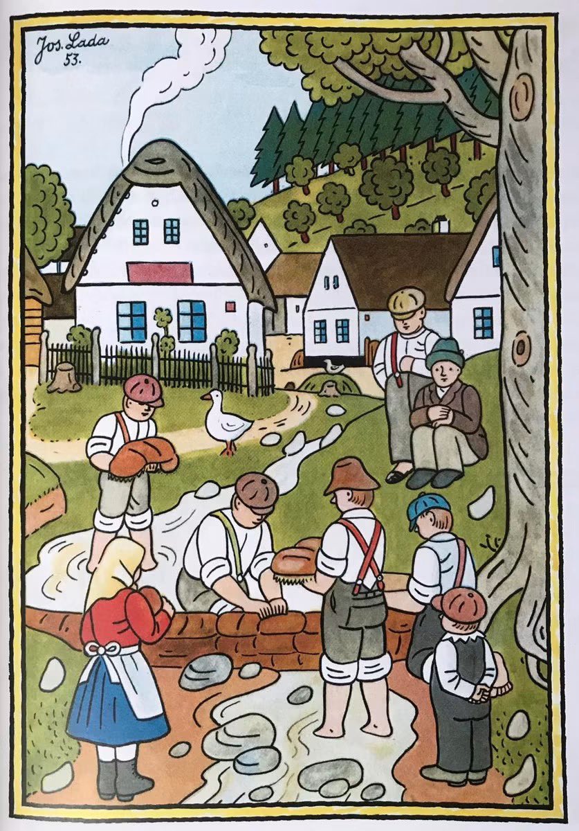 czechcookbook's tweet photo. These illustrations of summertime from years gone by are simply charming. Josef Lada had a special talent for creating scenes that feel so welcoming, capturing the carefree days of our grandparents’ generation. https://t.co/gSrowlrmVi