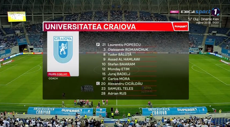 foet247europa's tweet photo. Universitatea Craiova XI: Popescu; Romanchuk, Rus, Badelj; Băluţă, Cicâldău, Mora, Samuel Teles; Etim, Baiaram, Al Hamlawi
ML Vitebsk XI: Pavlyuchenko; Balanovich, Volkov, Gomanov, Skibski; Bocharov, Gromyko, Mesarović; Bosić, Cleonise, Kontsevoi #UCL #CRAVIT https://t.co/RkUW6CDDiq