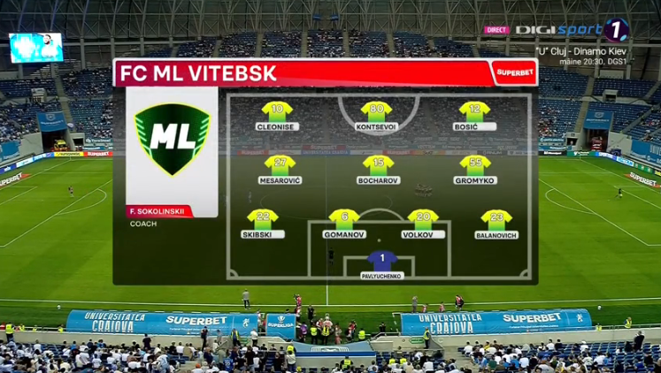 foet247europa's tweet photo. Universitatea Craiova XI: Popescu; Romanchuk, Rus, Badelj; Băluţă, Cicâldău, Mora, Samuel Teles; Etim, Baiaram, Al Hamlawi
ML Vitebsk XI: Pavlyuchenko; Balanovich, Volkov, Gomanov, Skibski; Bocharov, Gromyko, Mesarović; Bosić, Cleonise, Kontsevoi #UCL #CRAVIT https://t.co/RkUW6CDDiq