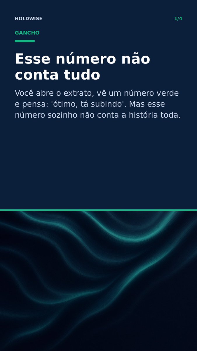 useholdwise's tweet photo. Sua carteira 'rendeu 12%'? Calma aí 🤔
Esse número sozinho não conta a história toda: aporte, saque e timing distorcem o retorno real sem você perceber. #Holdwise #EducaçãoFinanceira #InvestidorIniciante #RetornoReal https://t.co/ZnE3ibBKt6
