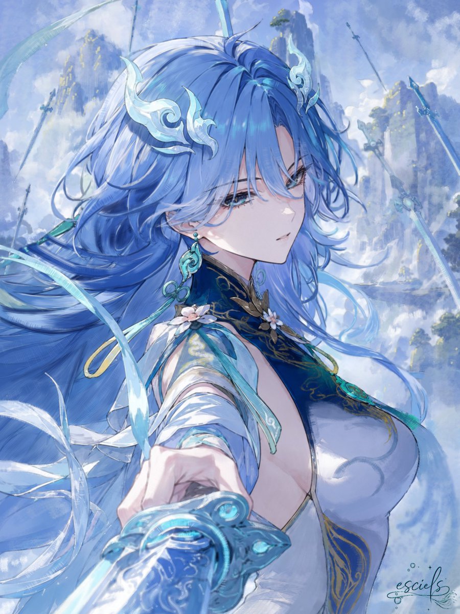 Escielss's tweet photo. Grace and destruction: The mastery of Qingxiao's Heart Sword. #WutheringWaves #WuWaFanart #Qingxiao https://t.co/koLlAQ4DXm