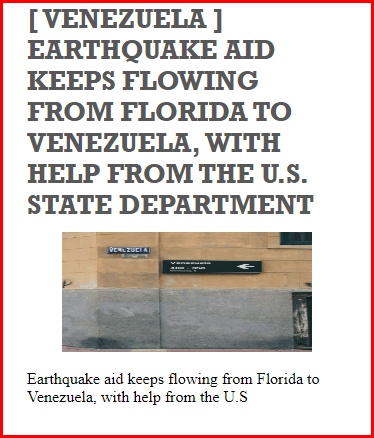 INPrimeMinister's tweet photo. [ VENEZUELA ] EARTHQUAKE AID KEEPS FLOWING FROM FLORIDA TO VENEZUELA, WITH HELP FROM THE U.S. STATE DEPARTMENT

Link: https://www.theindiansubcontinen...

#venezuela #earthquake #department #breakingnews #INS

INSubcontinent News https://t.co/77BAhsahLm
