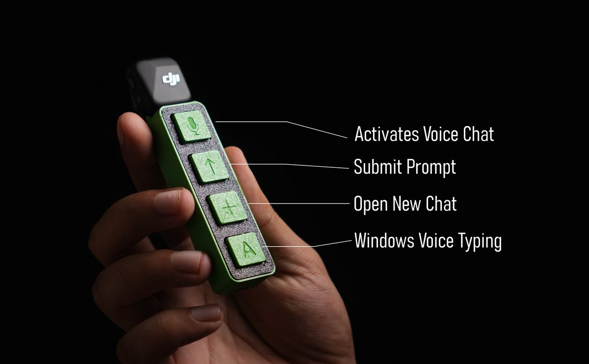 seeedstudio's tweet photo. ⌨ What if you could start voice typing, open a new chat, and fire off a prompt — without ever leaving your keyboard?

@Gokuntk built the Vibe Pad, a 4-button Bluetooth macro pad on our XIAO nRF52840 for coding with AI assistants.

Pairs as a standard BLE keyboard — no software. Fully customizable keys.

Check it out on @instructables 👉 https://t.co/zzFo467gys