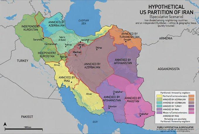 VranesHoot's tweet photo. The US should start giving away parts of Iran to entities that have stable governments that can manage the area.  They can eliminate future nuclear ambitions.  They could provide security for newly acquired territory, and the US would not need to manage and rebuild another country in the middle east.  The US could build in a percentage of oil proceeds for their trouble.