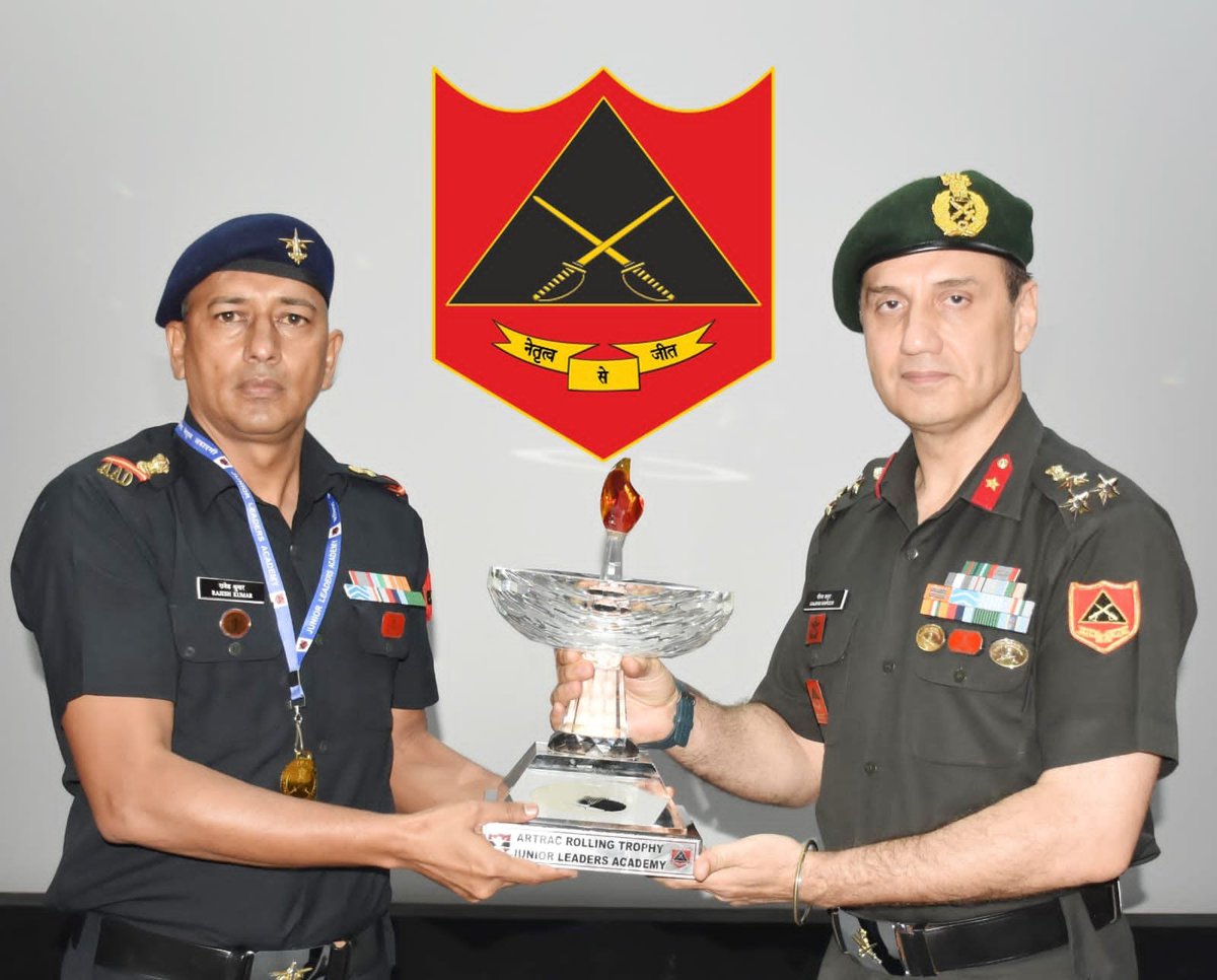 artrac_ia's tweet photo. 𝐉𝐮𝐧𝐢𝐨𝐫 𝐋𝐞𝐚𝐝𝐞𝐫𝐬 𝐀𝐜𝐚𝐝𝐞𝐦𝐲, 𝐁𝐚𝐫𝐞𝐢𝐥𝐥𝐲

The Potential Subedar Major Course  conducted at Junior Leaders Academy, Bareilly culminated on 15 Jul 2026.

Subedar Majors/ Equivalent and Potential Subedar Majors from the #IndianArmy, #IndianNavy, #IndianAirForce and Assam Rifles trained together, reinforcing inter service understanding and mission oriented leadership.

Brig Gaurav Kapoor, Commandant, Junior Leaders Academy, addressed the participants and felicitated the award winners. Sub Maj Rajesh Kumar of Corps of Army Air Defence was adjudged the Overall Best Student.

Instagram-https://t.co/p1OOQR6qz2

Facebook-https://t.co/SsQkmrmIB9

#JuniorLeaders
#ARTRAC
#IndianArmy

@adgpi