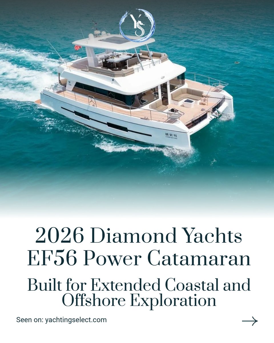 YachtingSelect's tweet photo. The 2026 Diamond Yachts EF56 Power Catamaran redefines dual-hull cruising. Hand-picked for discerning owners. Explore stability, luxury, and modern performance. #YachtingSelect #PowerCatamaran https://t.co/2VH8kuARa5