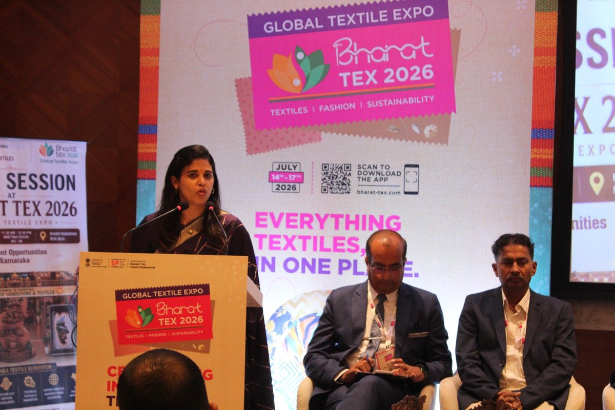 ChristinMP_'s tweet photo. Karnataka signed 12 MoUs worth Rs 2,821 crore at Bharat Tex 2026 in New Delhi, the only state to sign investment agreements at the event. 

The projects are expected to generate 11,020 jobs across spinning, apparel, technical textiles, medical textiles & textile parks in 10 districts.

The state also showcased its proposed Textile & Apparel Policy 2026-31, targeting Rs 20,000 crore in investments and 5 lakh jobs.