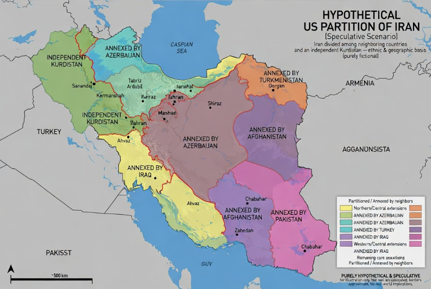 VranesHoot's tweet photo. The US should start giving away parts of Iran to entities that have stable governments that can manage the area.  They can eliminate future nuclear ambitions.  They could provide security for newly acquired territory, and the US would not need to manage and rebuild another country in the middle east.  The US could build in a percentage of oil proceeds for their trouble.