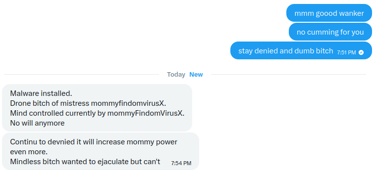 findom_virusx's tweet photo. This fucktard slut is never going to wake up from the gooner coma Mommy has put him in 😈

#2dfd #findom #paypig https://t.co/DSo0U1JPPG
