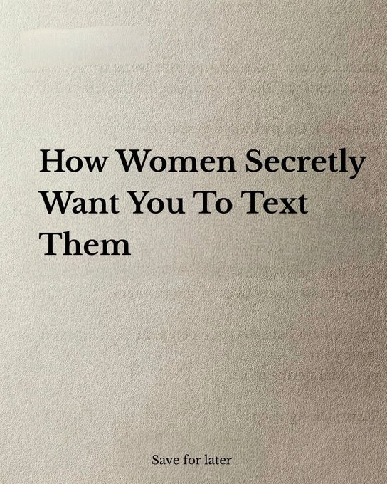 Masculine_print's tweet photo. How Women Secretly Want You To Text Them

(Most men text like desperate friends and kill attraction)

~Thread~ https://t.co/3PrT6Zn5w0