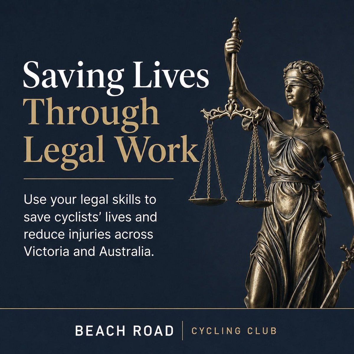 BeachRdCyclist's tweet photo. USE YOUR LEGAL SKILLS TO HELP SAVE CYCLISTS’ LIVES
For almost 30 years, Beach Road Cycling Club has advocated for safer roads, helping advance Victoria’s minimum passing distance laws, leading the Beach Road cycling clearway campaign, and supporting many other road-safety initiatives.
We are now seeking lawyers, barristers and law firms willing to provide pro bono support in areas including defamation, governance, privacy and advocacy-related legal matters.
Your legal skills could help reduce injuries and save cyclists’ lives across Victoria and Australia.
Join our advocacy journey. Contact Beach Road Cycling Club DM privately.