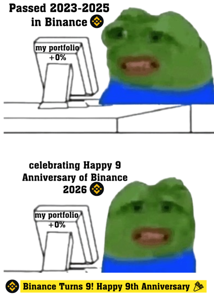 John0wt's tweet photo. Binance turned 9 and there is reasons to celebrate. However my portfolio remains same while Binance growing always!
Happy 9th Anniversary 🎉
#BinanceTurns9 https://t.co/wFA3UKMcLE
