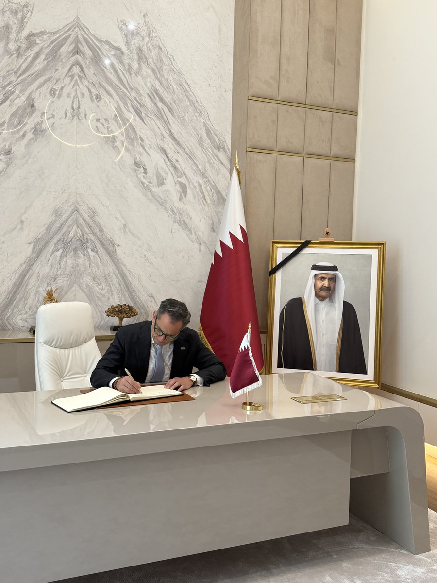 StateDept_NEA's tweet photo. Today, SBO Palladino extended his deepest condolences to Ambassador Meshal Al Thani, on the passing of the Father Amir, Sheikh Hamad bin Khalifa Al Thani at the @QatarEmbassy_US. Sheikh Hamad was a visionary leader who laid the foundation for the U.S.-Qatar strategic partnership, transforming bilateral ties through momentous defense, security, economic, and educational cooperation that continue to underpin the United States’ relationship with Qatar. Our deepest sympathies to His Highness Sheikh Tamim bin Hamad Al Thani, the Al Thani family, and the people of Qatar.