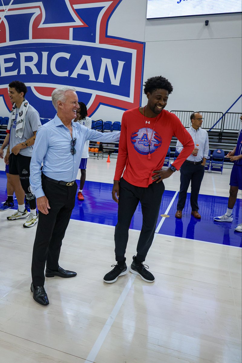 AU_MBasketball's tweet photo. Our VIP Summer Visit series is underway, and we’re both grateful and excited for this initiative!

Thank you to Interim President David Marchick for setting up visits from influential members of the AU community and beyond to share their experiences with our student-athletes. 

Week one visitors included Jack Cassell (BOT, SOC ‘77), Travis Lay (KSB ‘08), and David Aldridge (SOC ‘87).