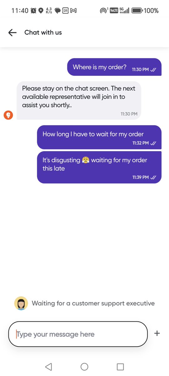 Advocate10Dec's tweet photo. I placed an order on Swiggy's "On Train" service at 6:45 PM. The delivery was scheduled for 10:40 PM, but it's now past 11:30 PM, the station has already passed, and I still haven't received my order. Swiggy has provided no response or support.
@Swiggy https://t.co/5nFKPWnXK4