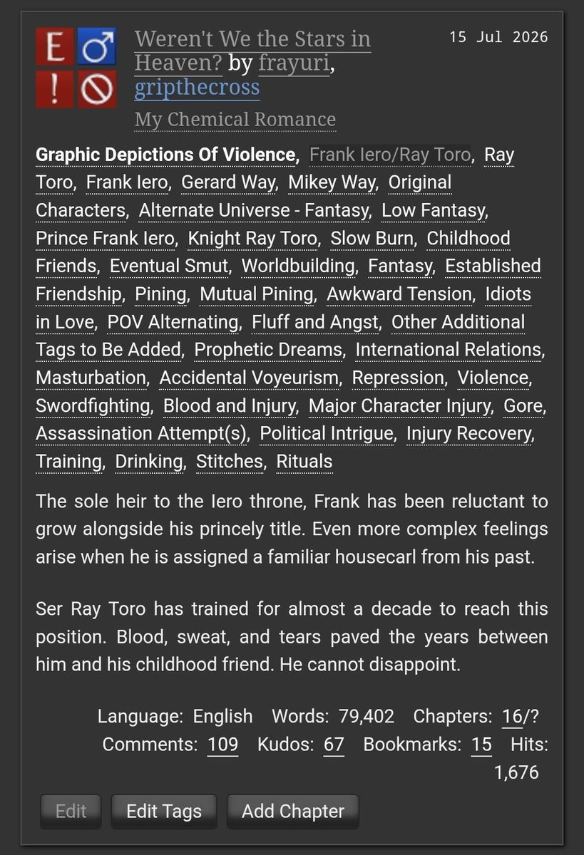 frayggot's tweet photo. HAPPY RAY DAY!!!!! Chapter 16 is now up. As always, written by @gripthecross and @frayggot #mcrtwt #FrayNation #fray Hope you all enjoy~ https://t.co/9IhMnxneZY https://t.co/FyP3gYkZuA